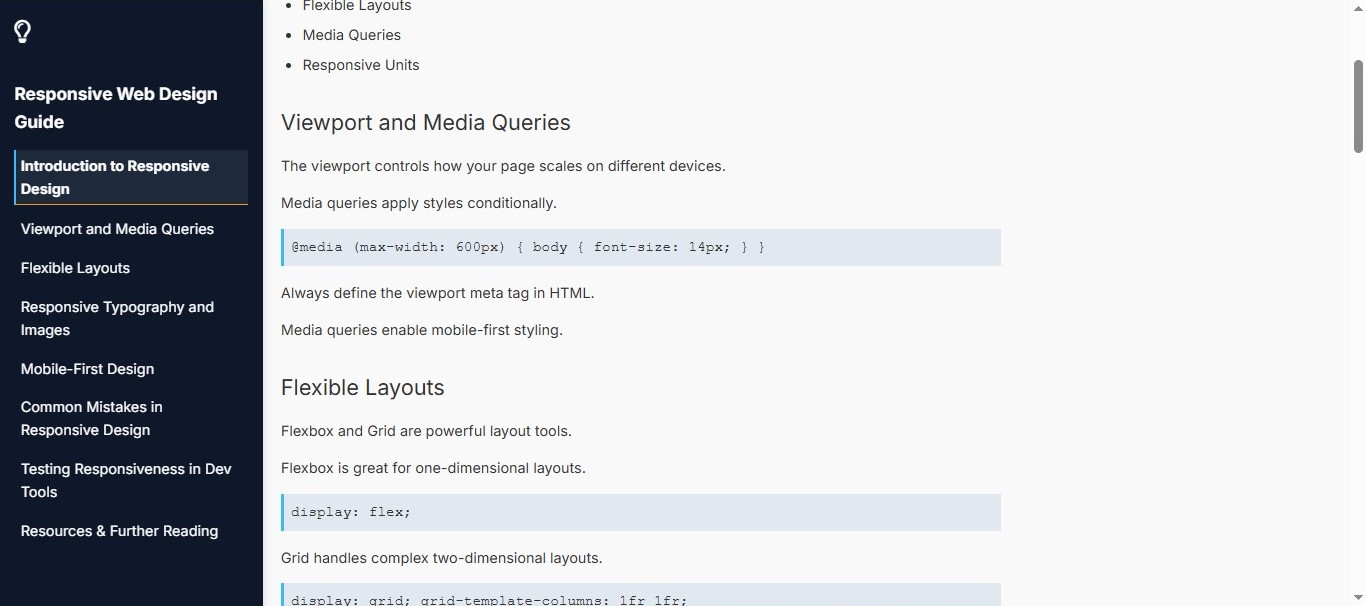 Responsive Documentation Page screenshot